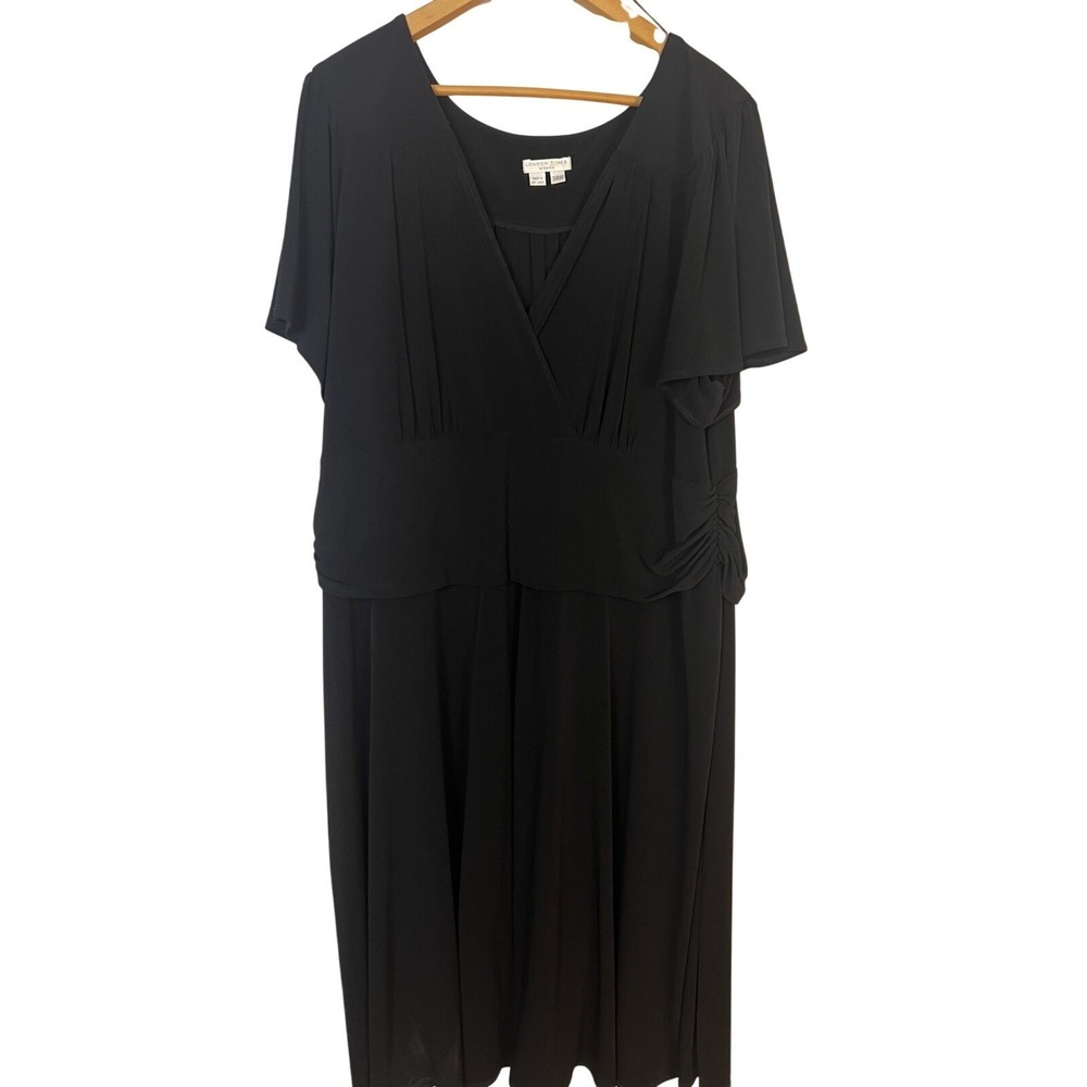 Vtg London Times Black Knit‎ Short Sleeve Dress Empire Waist Size 24W